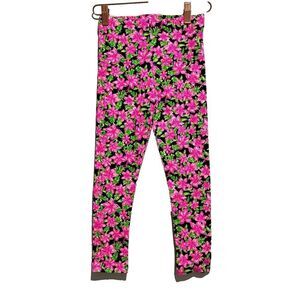 Lilly Pulitzer Girl  Medium Pink Floral Ankle Leggings Lightweight Stretchable